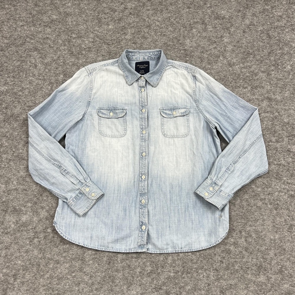 American Eagle Shirt Womens XL Light Blue Chambray Long Sleeve Button Western